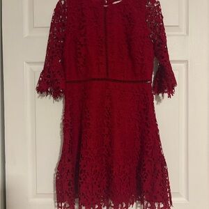 Lulu's Red Lace A-line Dress with 3/4 Bell Sleeves